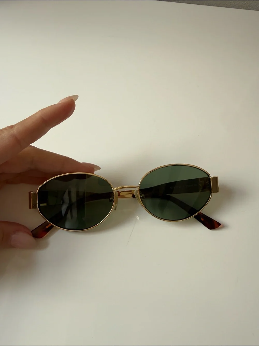 Gold Frame Oval Sunglasses with Green Lenses